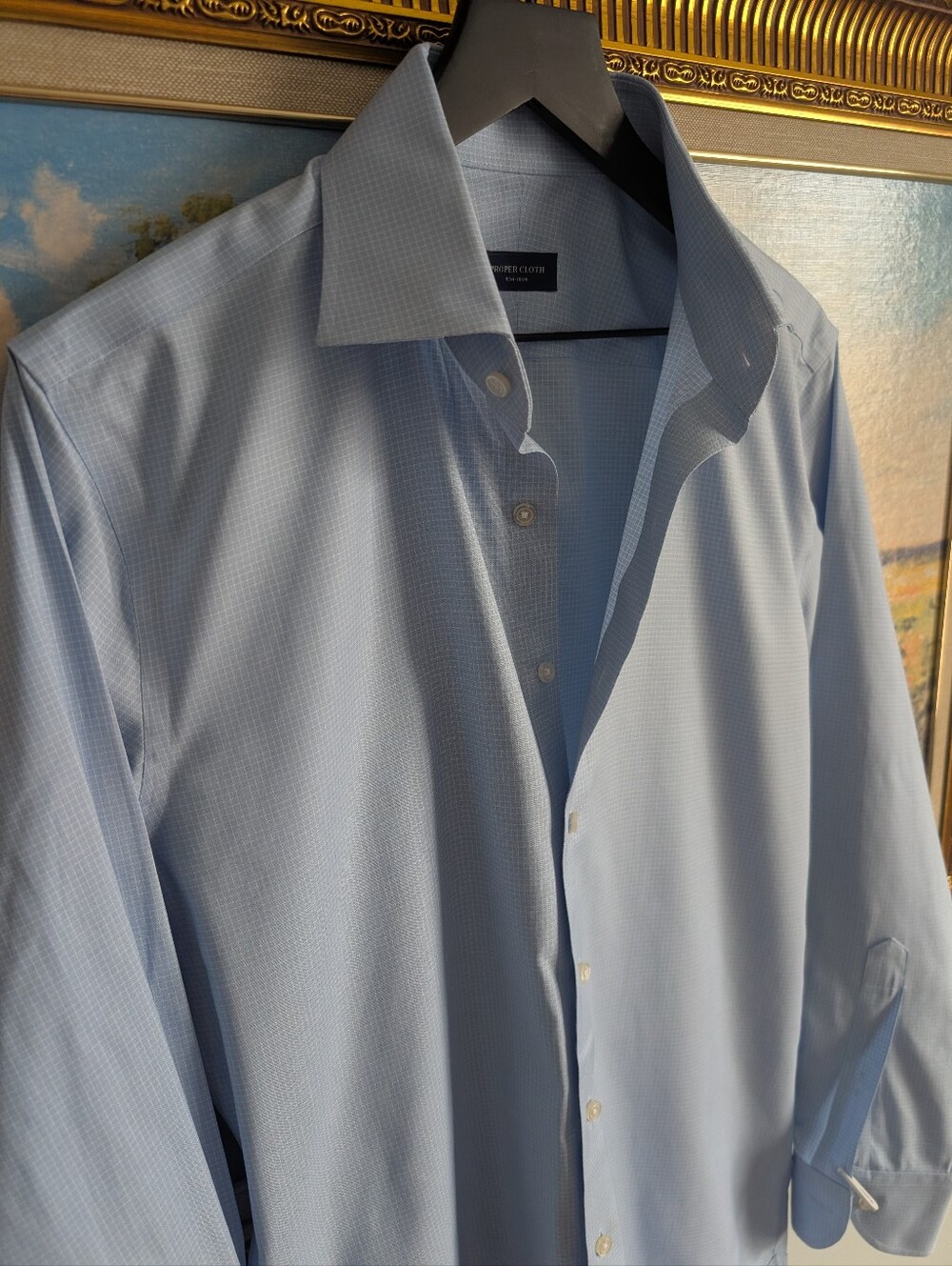 Proper Cloth Light Blue Micro-Check Dress Shirt